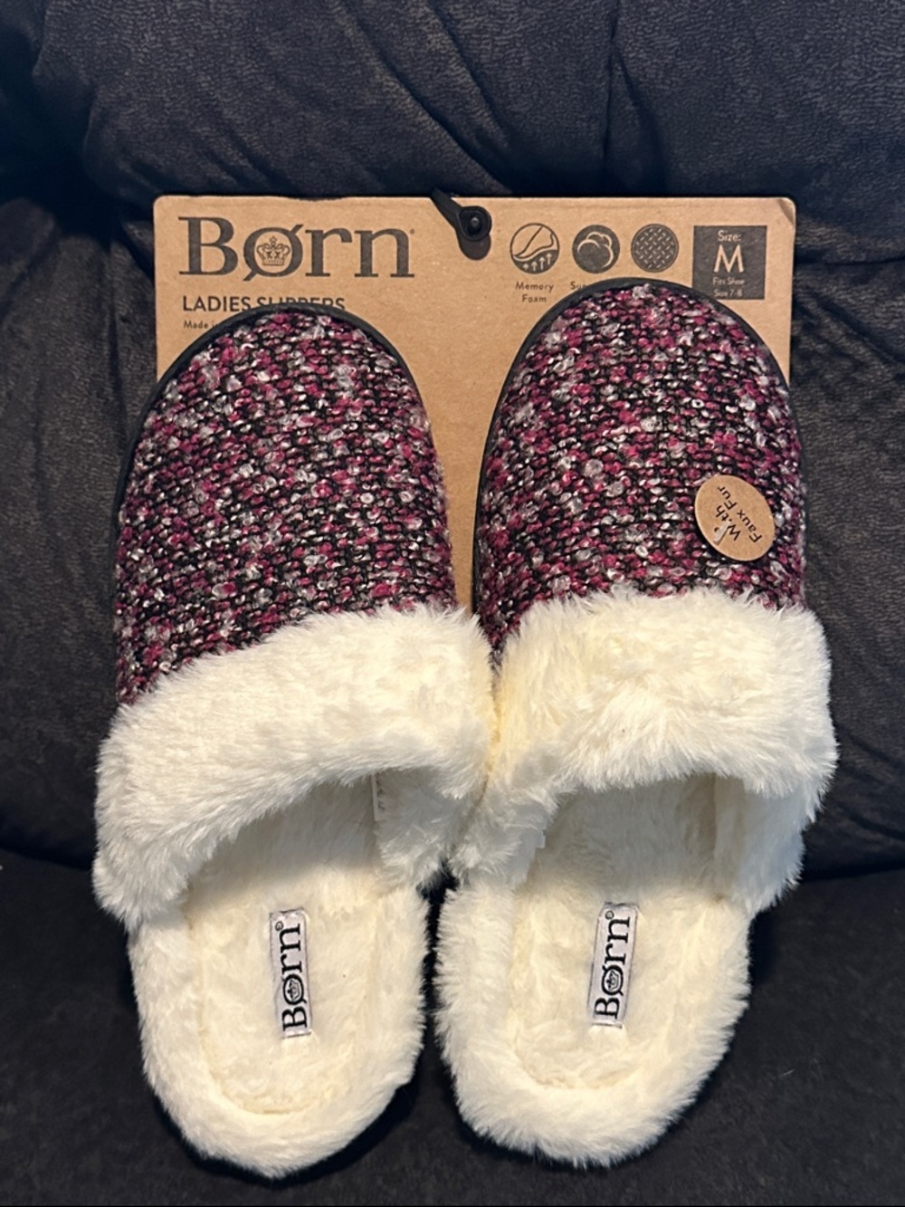 NWT Born Ladies Slippers with Faux Fur